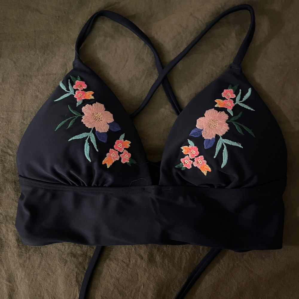 Hollister Embroidered 2-Piece Floral Bikini - Navy Blue